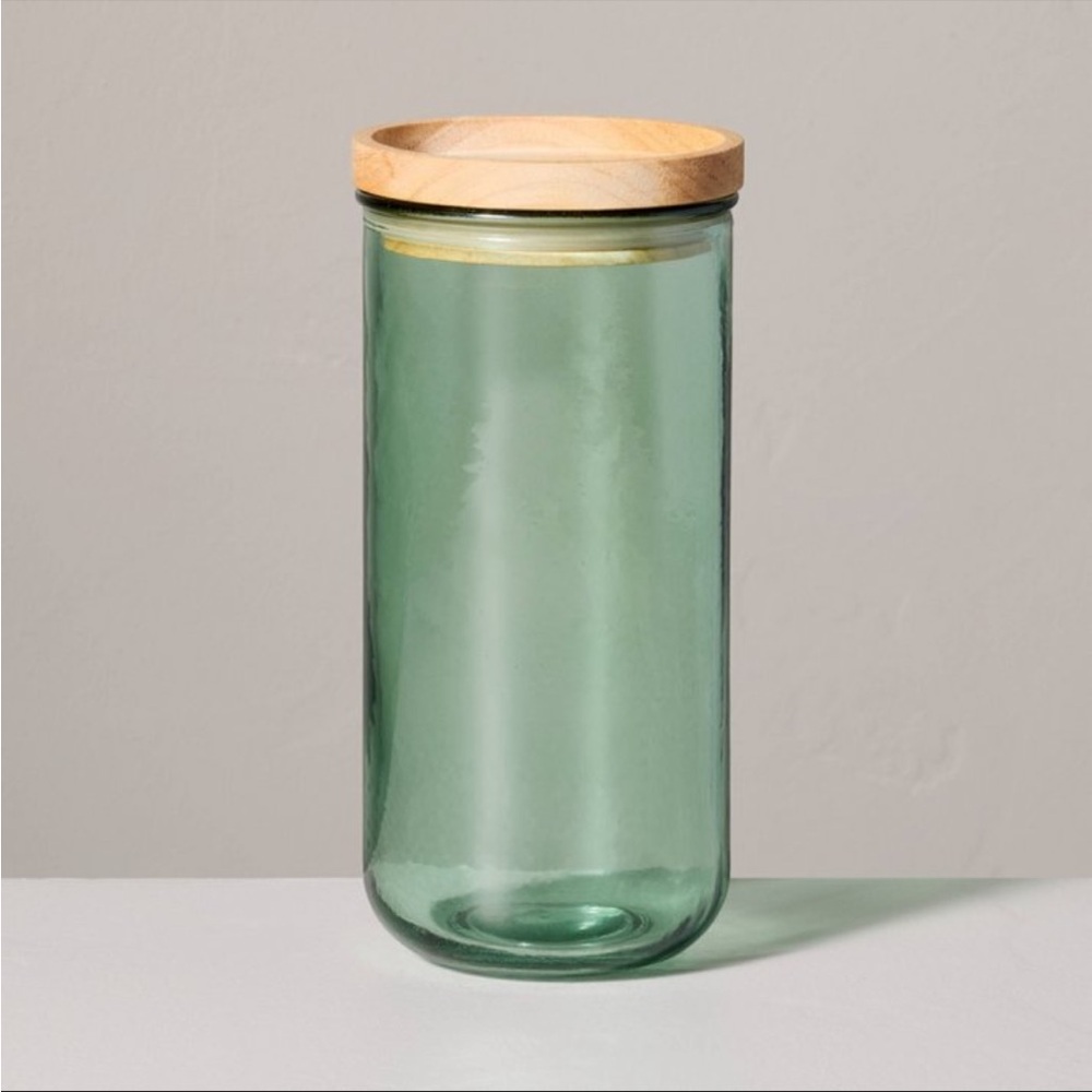 Sold Out Hearth & Hand Tinted Glass Kitchen Storage Jar w/ Wood Lid Green NWT